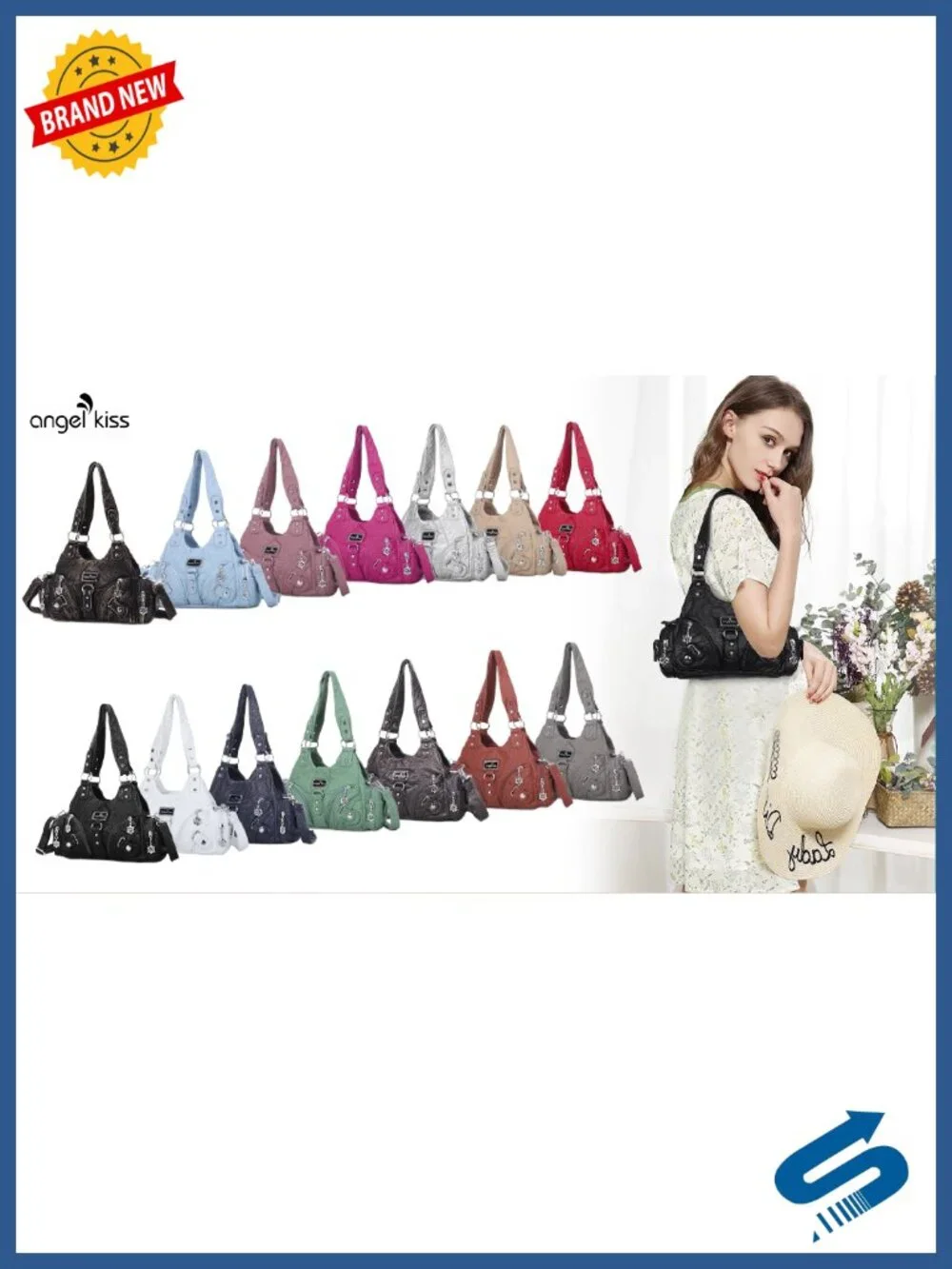 Women's Hobo Shoulder Bag Vegan Leather Multi-Pocket Tote with Zipper